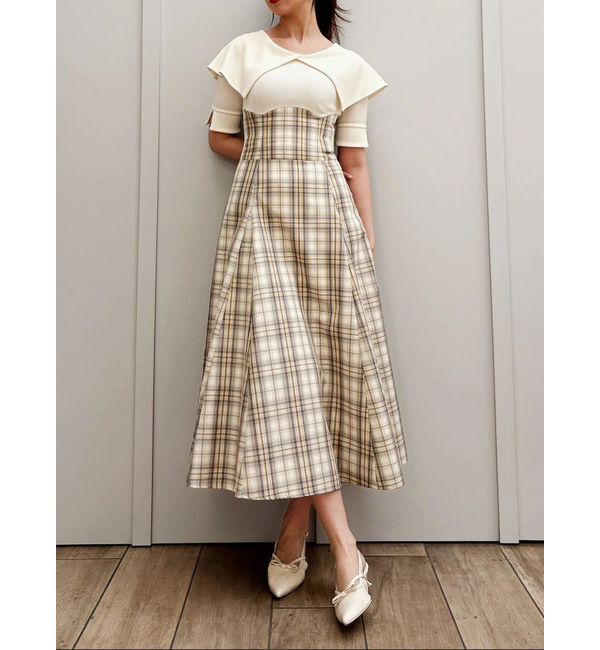 dazzlin「ビッグカラーチェックコルセットワンピース」|ワンピース|