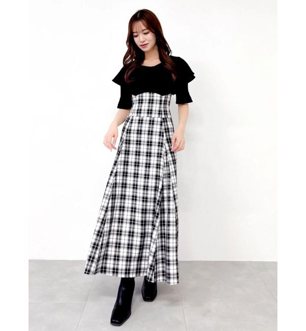 dazzlin「ビッグカラーチェックコルセットワンピース」|ワンピース|