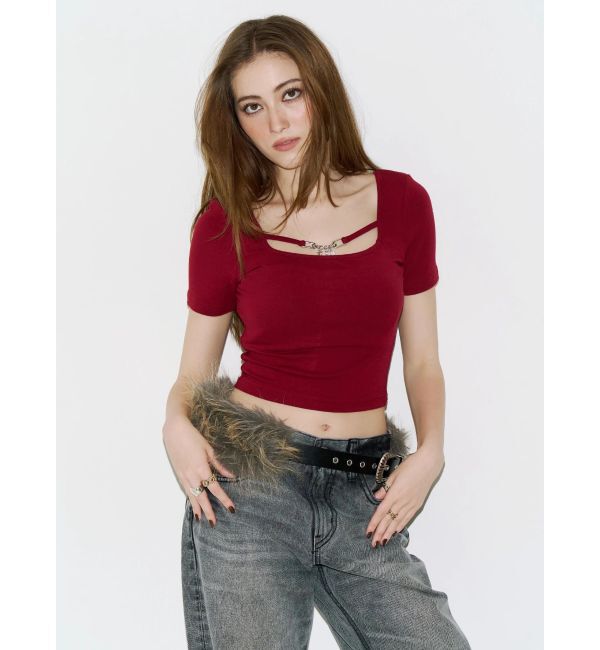 EVRIS「チェーンモチーフストラップトップス」|Tシャツ・カットソー|