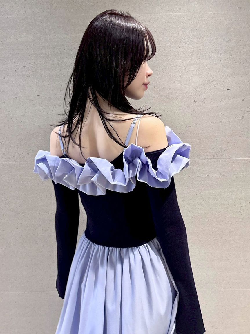 LILY BROWN「【新色追加】フリルカラーニットコンビワンピース」|ワンピース|