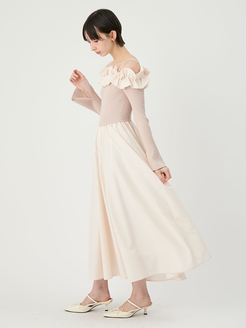 LILY BROWN「【新色追加】フリルカラーニットコンビワンピース」|ワンピース|