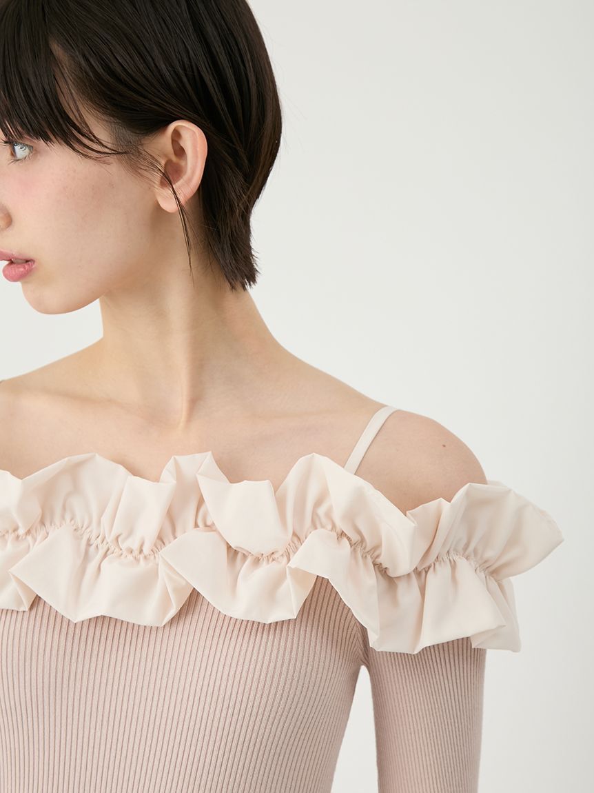 LILY BROWN「【新色追加】フリルカラーニットコンビワンピース」|ワンピース|