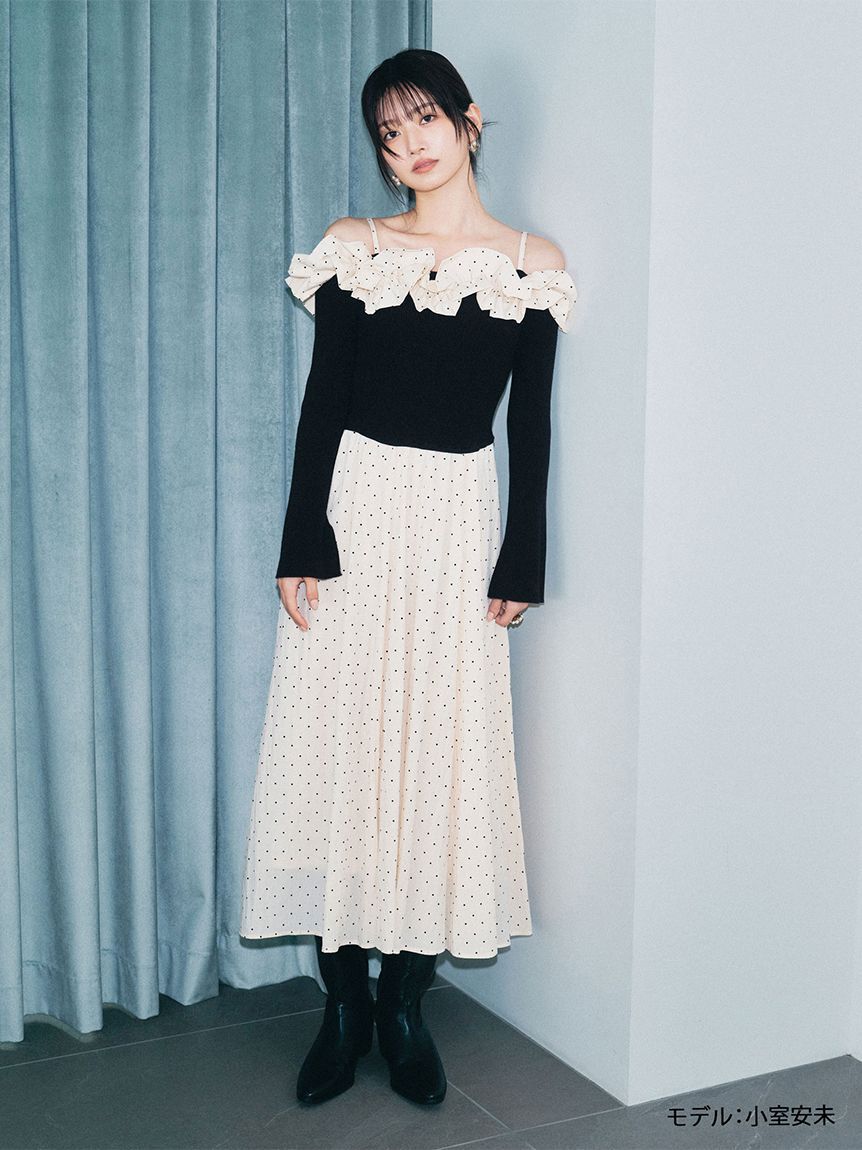 LILY BROWN「【新色追加】フリルカラーニットコンビワンピース」|ワンピース|DOT