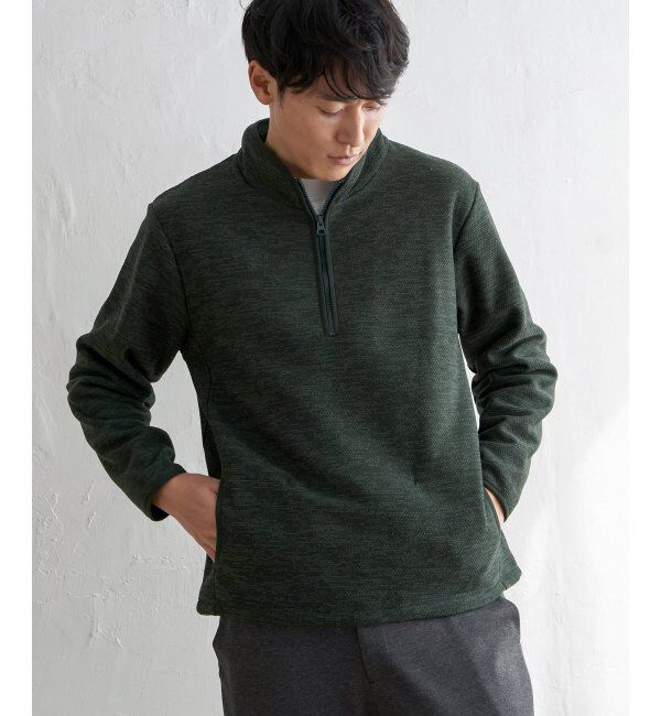 ikka「メランジフリースハーフジッププルオーバー」|パーカー|グリーン