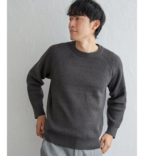 ikka「ウォッシャブル畦クルーネックニット」|プルオーバー|チャコール
