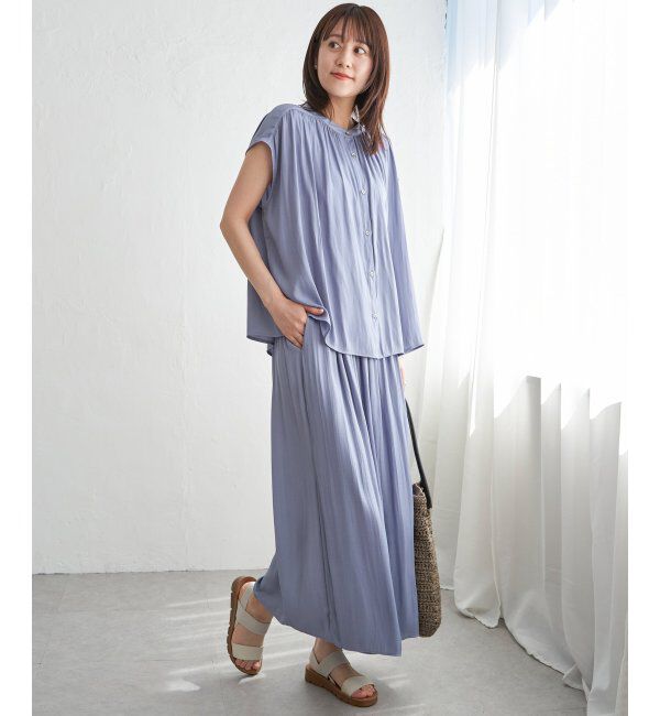 ikka「【セットアップ対応】カッセンギャザーフレンチ袖ブラウス」|シャツ・ブラウス|