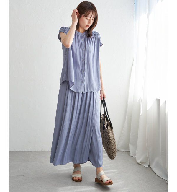 ikka「【セットアップ対応】カッセンギャザーフレンチ袖ブラウス」|シャツ・ブラウス|