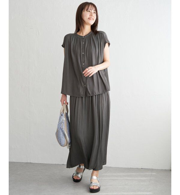 ikka「【セットアップ対応】カッセンギャザーフレンチ袖ブラウス」|シャツ・ブラウス|