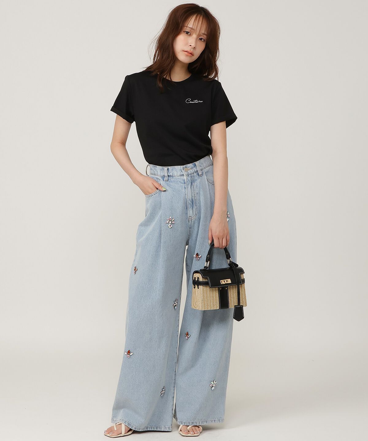 アンドクチュール「ビジュータックデニムパンツ」|デニム|
