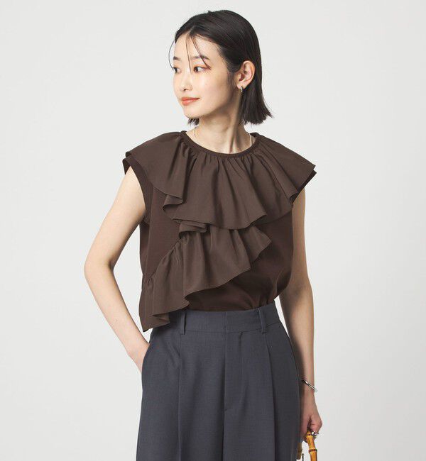 UNITED ARROWS green label relaxing「ランダム フリル ドッキング カットソー 接触冷感」|Tシャツ・カットソー|DK.BROWN