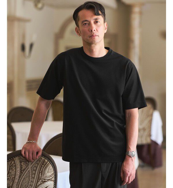 UNITED ARROWS green label relaxing「ポリエステル ウール ツイル インレー 半袖 Tシャツ カットソー」|Tシャツ・カットソー|BLACK