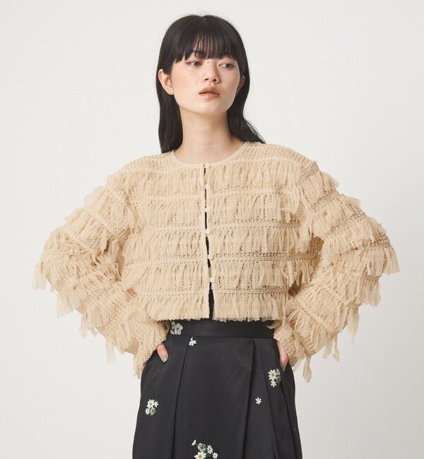 EMMEL REFINES「＜EMMEL REFINES＞EM チュールフリンジ カーディガン」|カーディガン|BEIGE