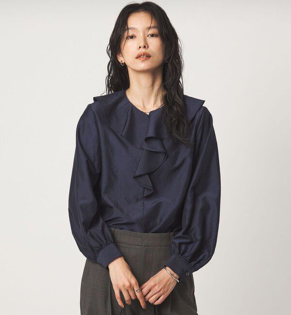 UNITED ARROWS green label relaxing「ラッフル ロングスリーブ ブラウス」|シャツ・ブラウス|NAVY