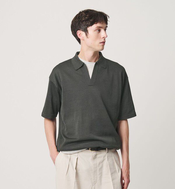 BEAUTY&YOUTH UNITED ARROWS「シャイン ギマ スキッパー ポロニット ウォッシャブル」|ニット・セーター|OLIVE