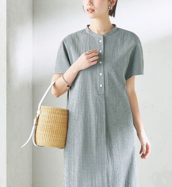 SHIPS for women「〈手洗い可能〉ACAR バンピー チェック ワンピース」|ワンピース|グリーン