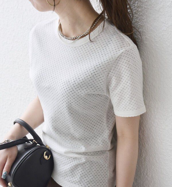 SHIPS any「SHIPS any:〈洗濯機可能〉透かし レース 半袖 クルーネック Tシャツ」|Tシャツ・カットソー|