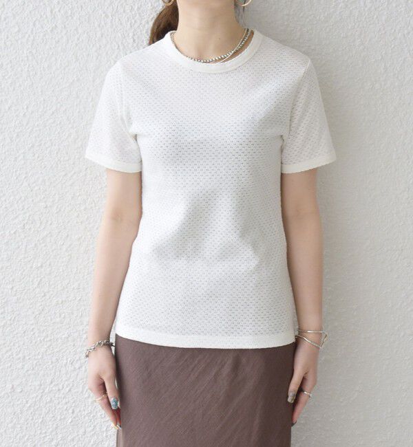SHIPS any「SHIPS any:〈洗濯機可能〉透かし レース 半袖 クルーネック Tシャツ」|Tシャツ・カットソー|