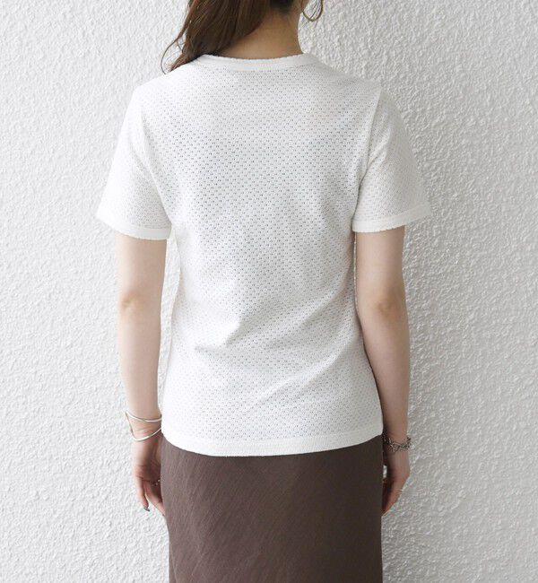 SHIPS any「SHIPS any:〈洗濯機可能〉透かし レース 半袖 クルーネック Tシャツ」|Tシャツ・カットソー|