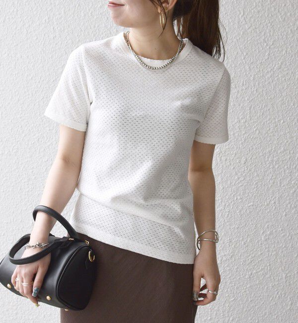 SHIPS any「SHIPS any:〈洗濯機可能〉透かし レース 半袖 クルーネック Tシャツ」|Tシャツ・カットソー|