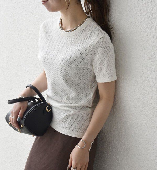 SHIPS any「SHIPS any:〈洗濯機可能〉透かし レース 半袖 クルーネック Tシャツ」|Tシャツ・カットソー|