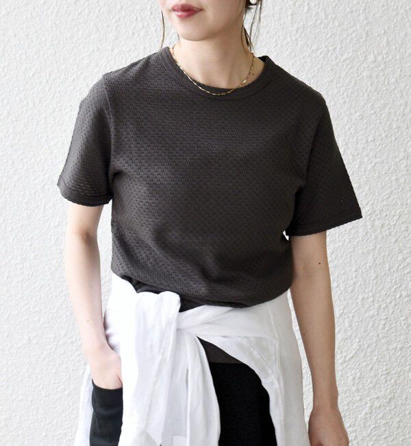 SHIPS any「SHIPS any:〈洗濯機可能〉透かし レース 半袖 クルーネック Tシャツ」|Tシャツ・カットソー|