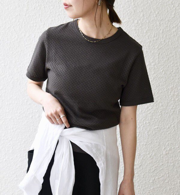 SHIPS any「SHIPS any:〈洗濯機可能〉透かし レース 半袖 クルーネック Tシャツ」|Tシャツ・カットソー|
