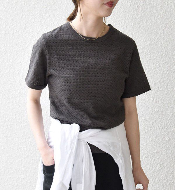 SHIPS any「SHIPS any:〈洗濯機可能〉透かし レース 半袖 クルーネック Tシャツ」|Tシャツ・カットソー|