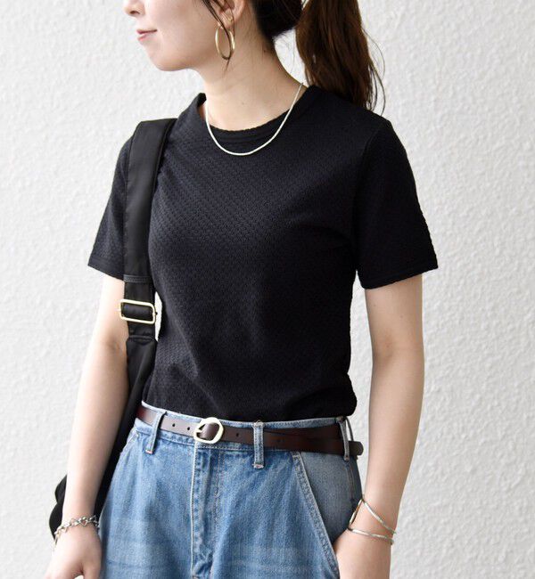 SHIPS any「SHIPS any:〈洗濯機可能〉透かし レース 半袖 クルーネック Tシャツ」|Tシャツ・カットソー|