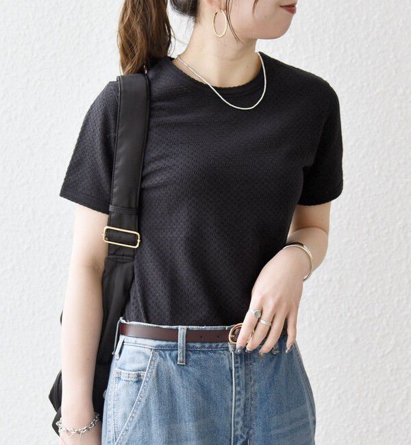 SHIPS any「SHIPS any:〈洗濯機可能〉透かし レース 半袖 クルーネック Tシャツ」|Tシャツ・カットソー|