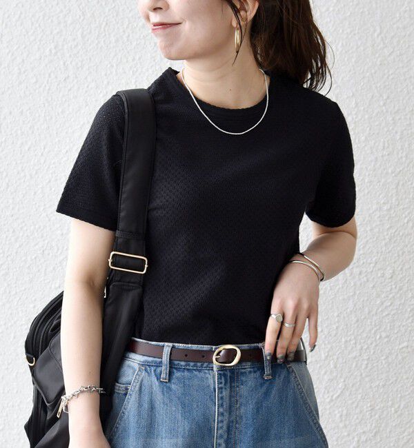 SHIPS any「SHIPS any:〈洗濯機可能〉透かし レース 半袖 クルーネック Tシャツ」|Tシャツ・カットソー|