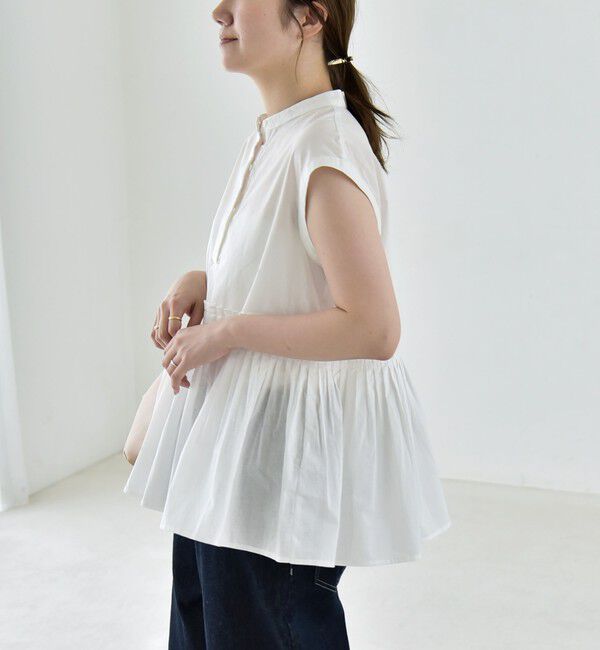quaranciel「quaranciel:〈手洗い可能〉コットン プリーツ ペプラム プルオーバー ブラウス」|シャツ・ブラウス|