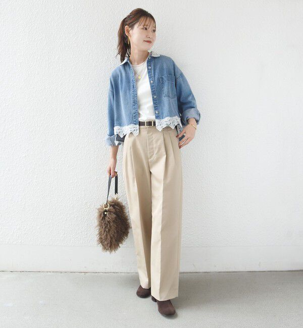 SHIPS for women「《予約》【WEB限定】〈手洗い可能〉ライトオンス レース コンビ デニム ロングスリーブ シャツ」|シャツ・ブラウス|