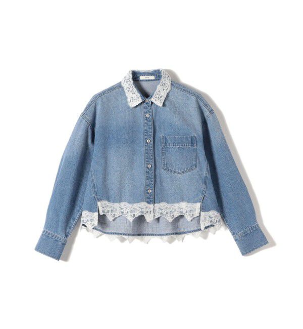 SHIPS for women「《予約》【WEB限定】〈手洗い可能〉ライトオンス レース コンビ デニム ロングスリーブ シャツ」|シャツ・ブラウス|