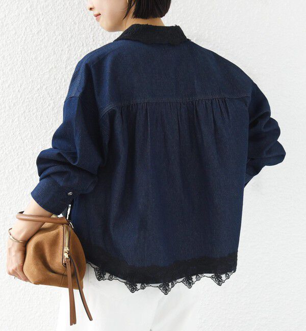 SHIPS for women「《予約》【WEB限定】〈手洗い可能〉ライトオンス レース コンビ デニム ロングスリーブ シャツ」|シャツ・ブラウス|