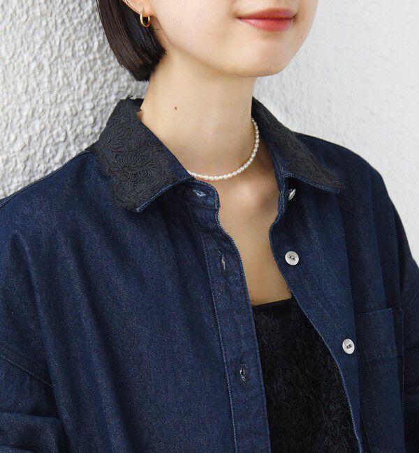 SHIPS for women「《予約》【WEB限定】〈手洗い可能〉ライトオンス レース コンビ デニム ロングスリーブ シャツ」|シャツ・ブラウス|