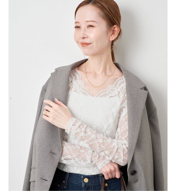 SLOBE IENA「《予約》Vネックレーストップス」|Tシャツ・カットソー|ホワイト