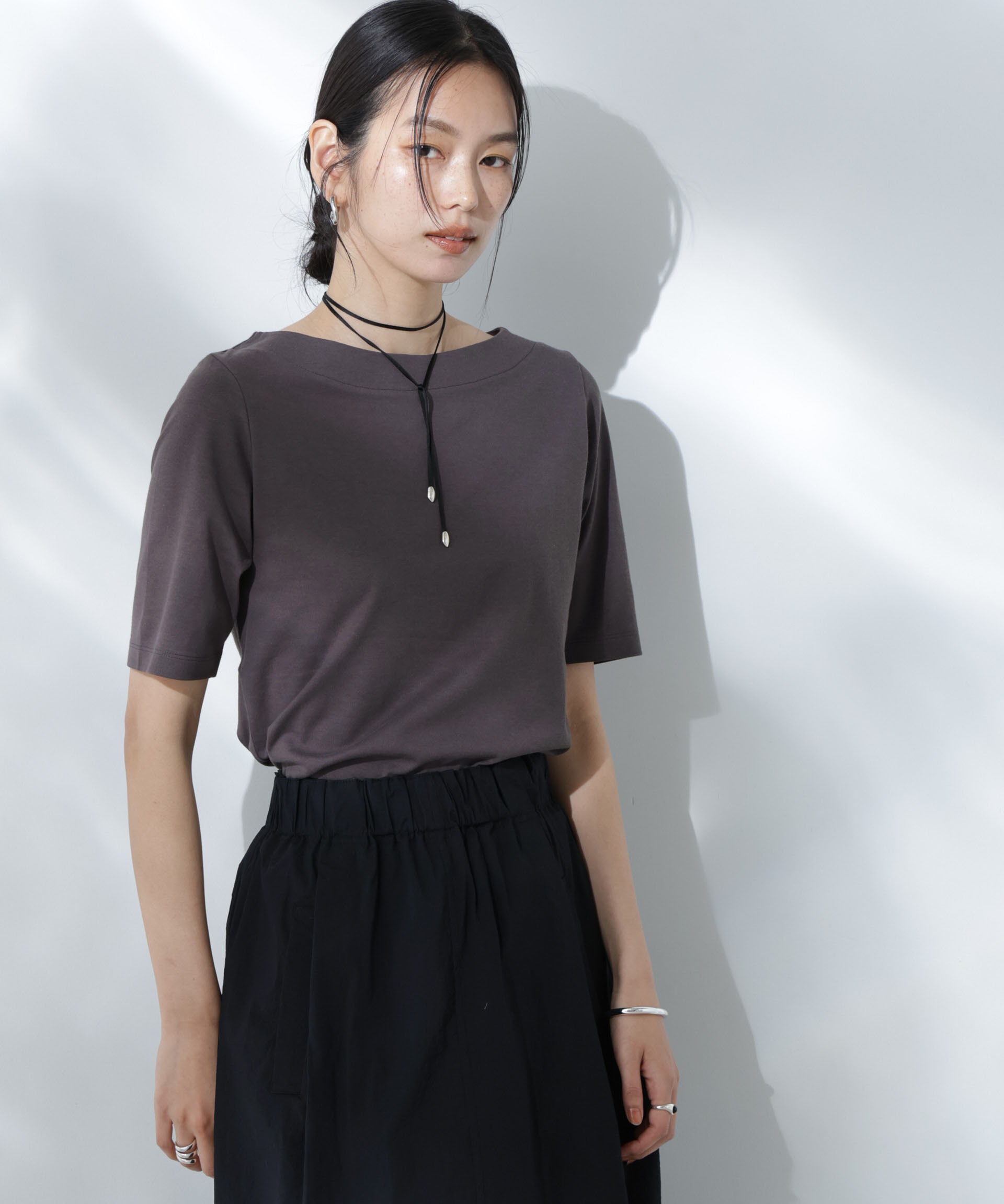 NANO universe「Anti Soaked(R) 汗染み防止ボートネックTシャツ」|Tシャツ・カットソー|チャコール3