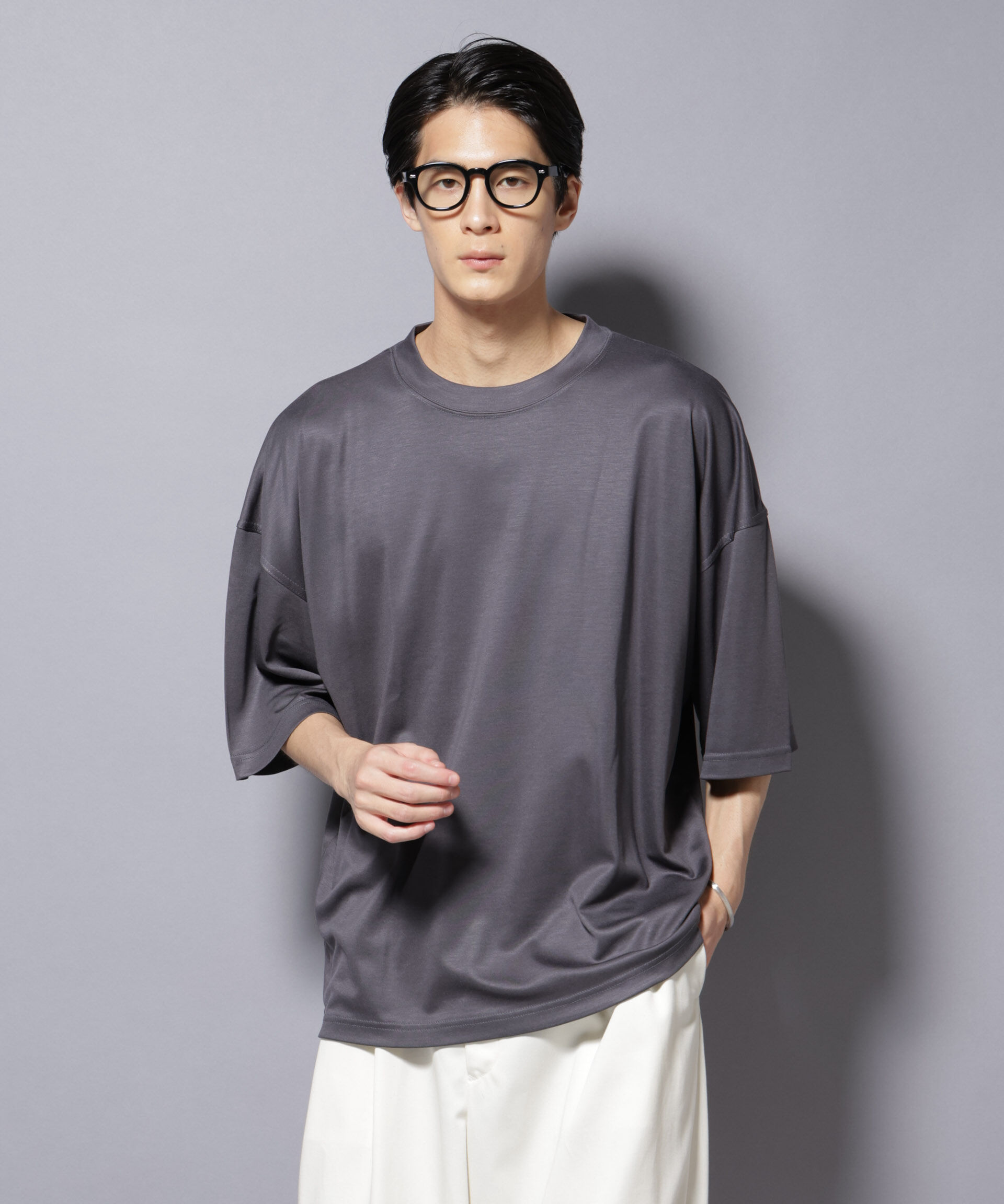 nano･universe「MIYATA&times;NANO JAPAN MADE キュプラ混 Tシャツ」|Tシャツ・カットソー|チャコール3