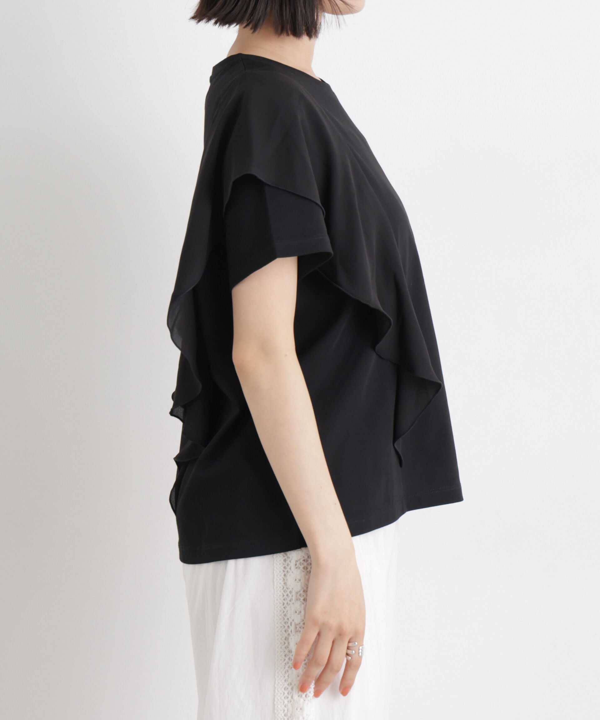 NANO universe「ラッフル異素材コンビカットトップス接触冷感&UVカット機能付」|Tシャツ・カットソー|