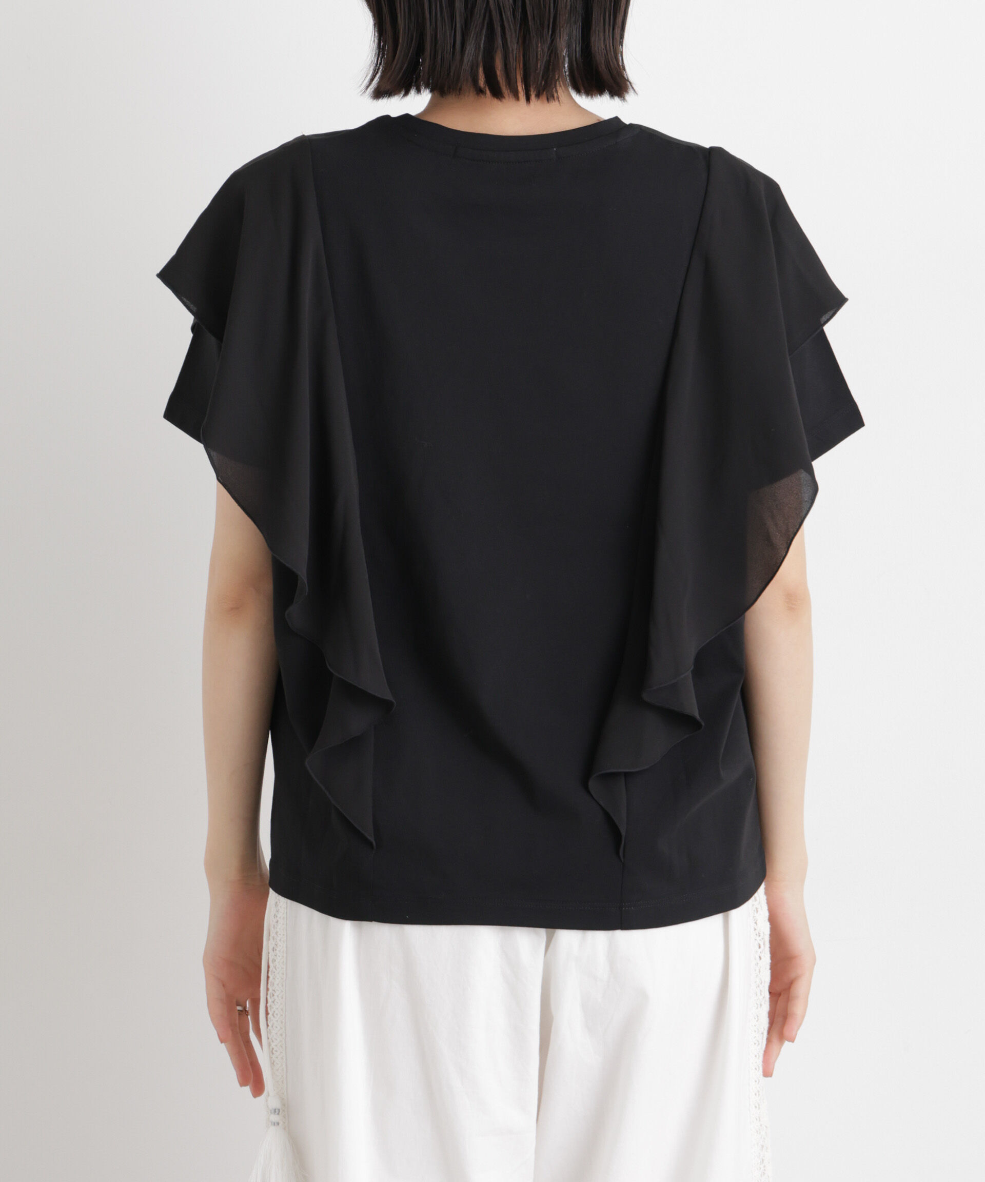 NANO universe「ラッフル異素材コンビカットトップス接触冷感&UVカット機能付」|Tシャツ・カットソー|