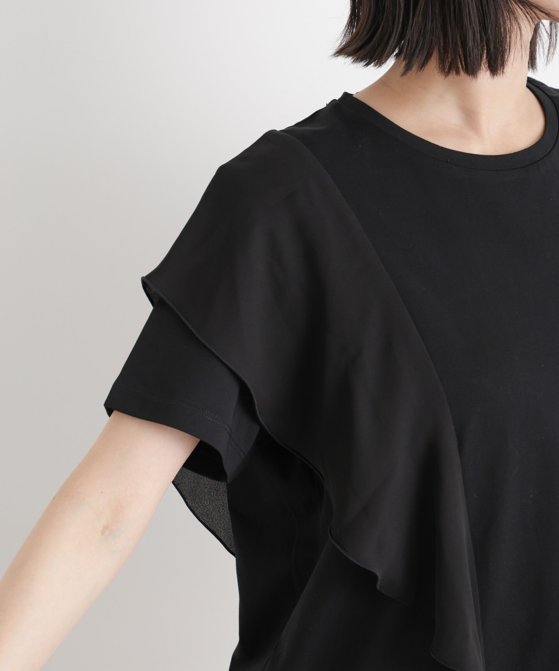 NANO universe「ラッフル異素材コンビカットトップス接触冷感&UVカット機能付」|Tシャツ・カットソー|