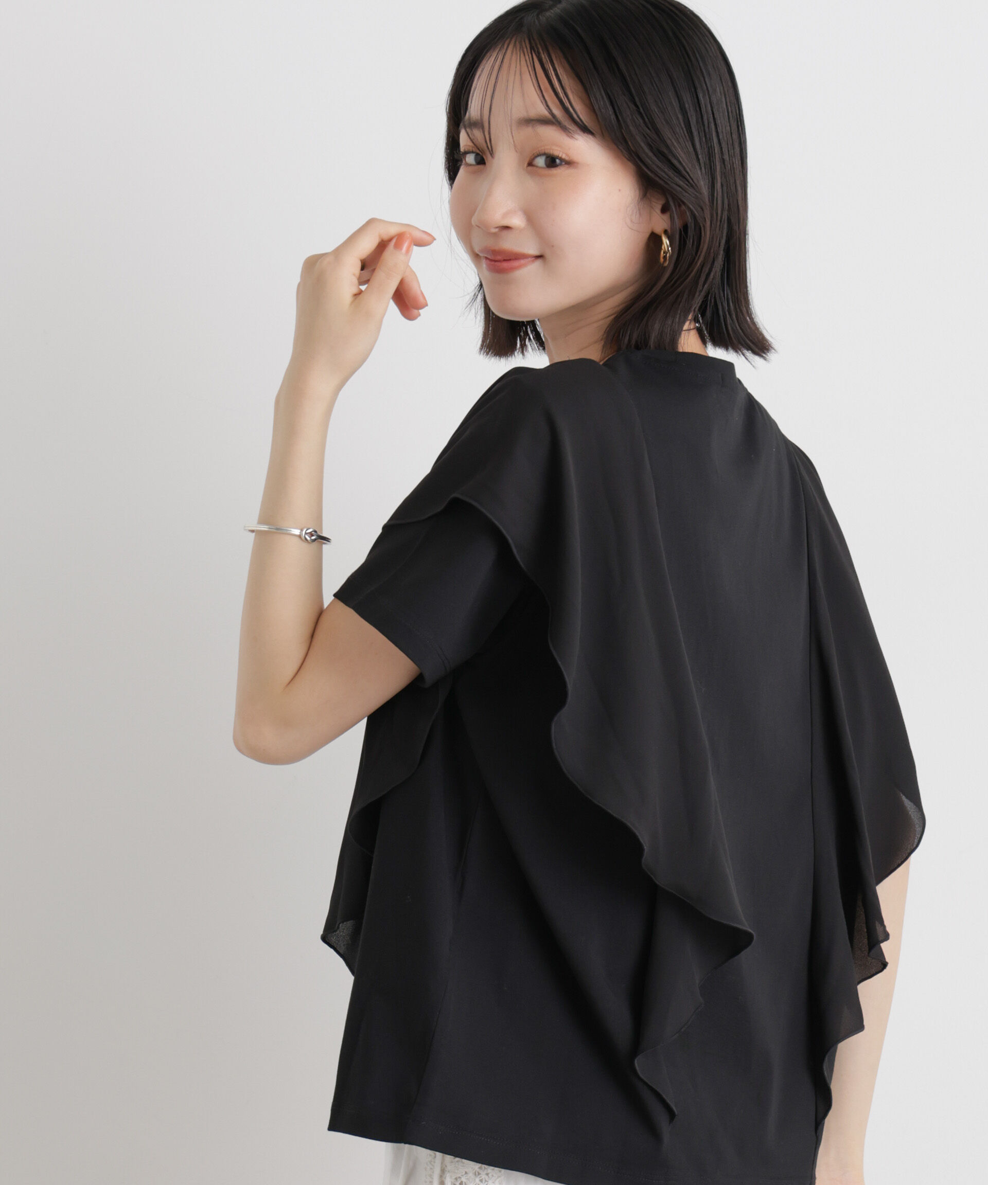NANO universe「ラッフル異素材コンビカットトップス接触冷感&UVカット機能付」|Tシャツ・カットソー|