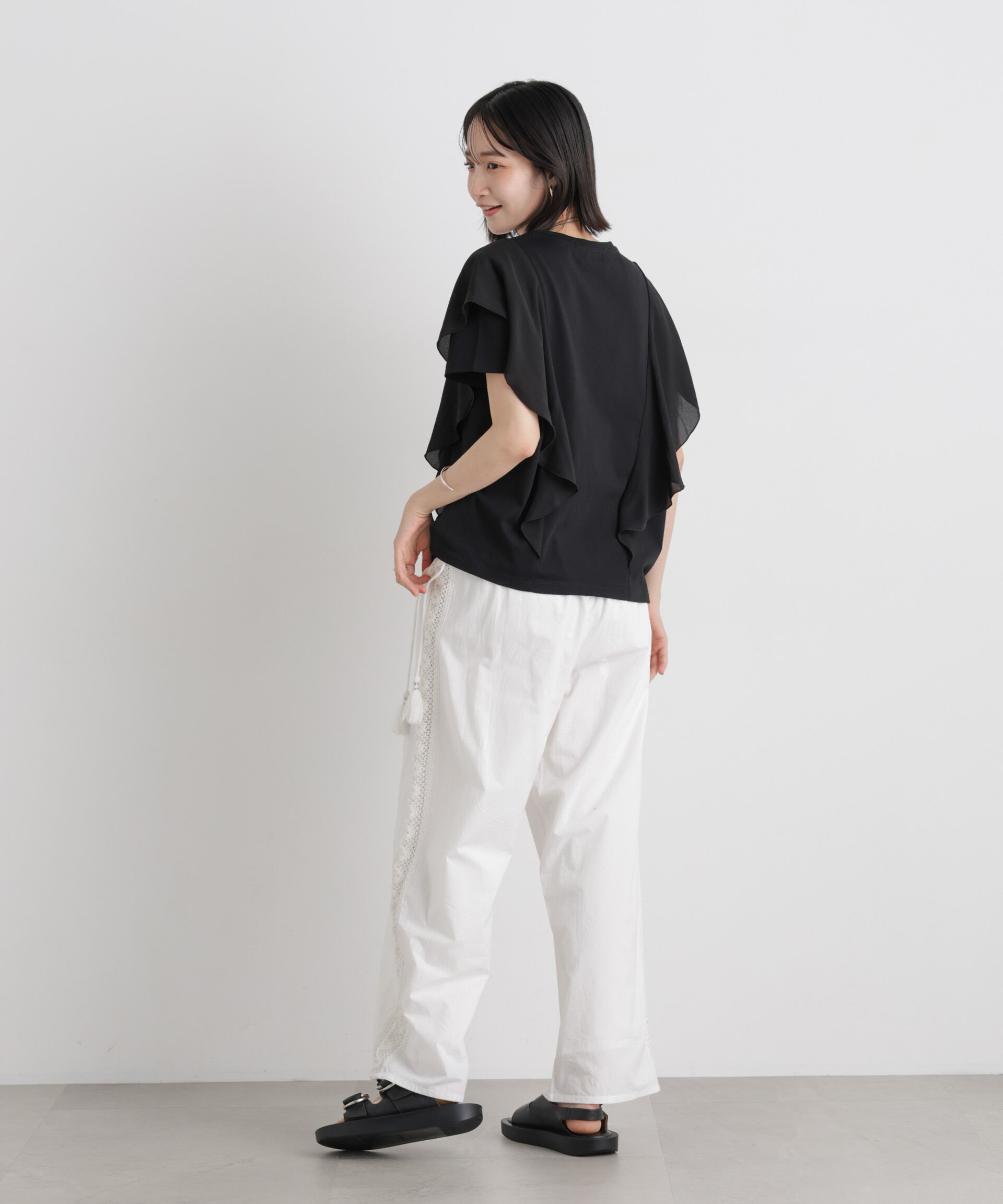 NANO universe「ラッフル異素材コンビカットトップス接触冷感&UVカット機能付」|Tシャツ・カットソー|