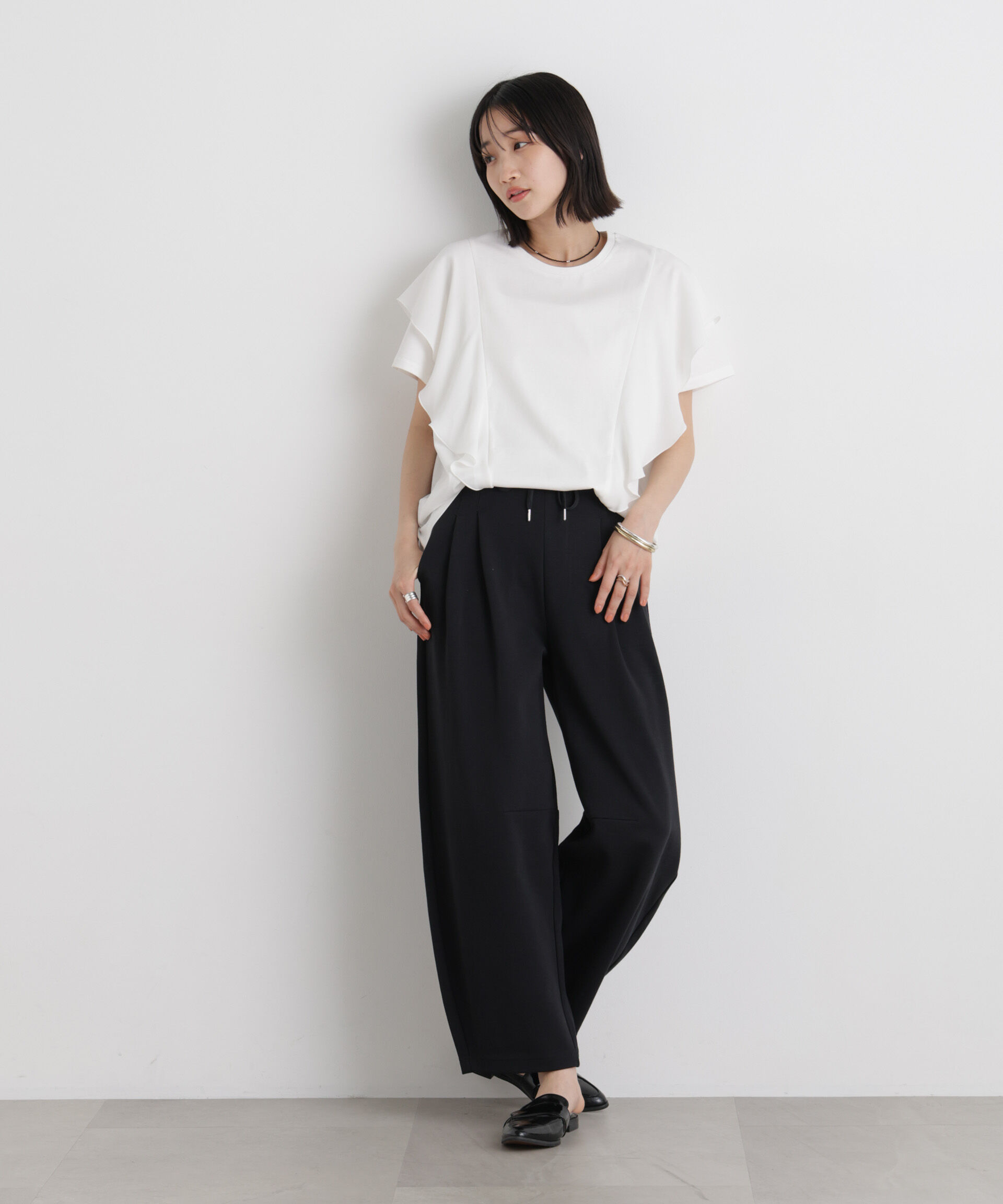 NANO universe「ラッフル異素材コンビカットトップス接触冷感&UVカット機能付」|Tシャツ・カットソー|