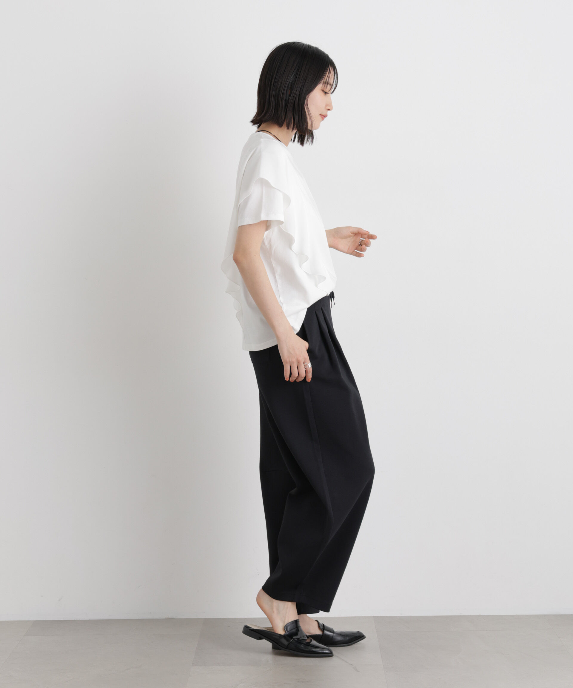 NANO universe「ラッフル異素材コンビカットトップス接触冷感&UVカット機能付」|Tシャツ・カットソー|