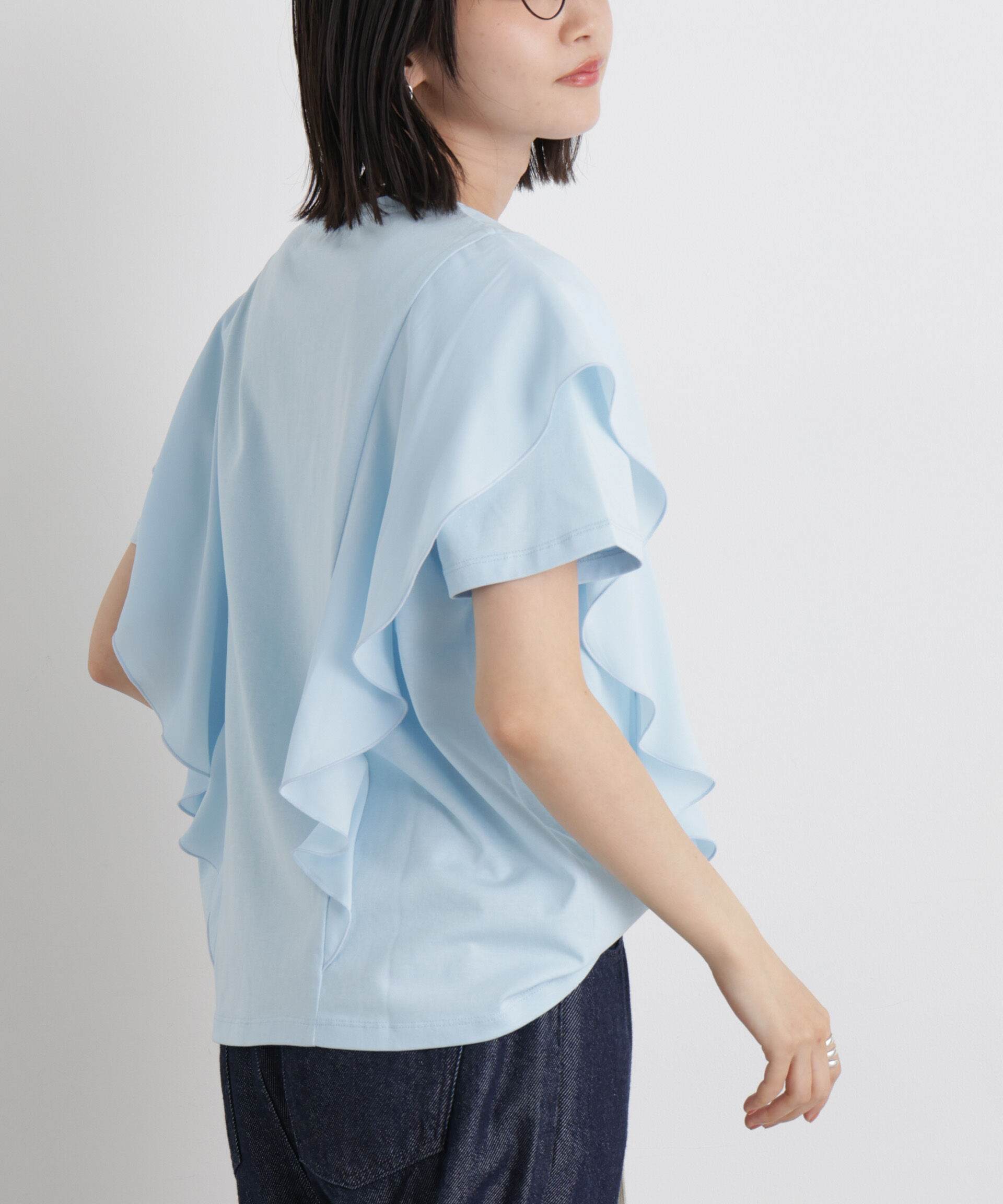 NANO universe「ラッフル異素材コンビカットトップス接触冷感&UVカット機能付」|Tシャツ・カットソー|