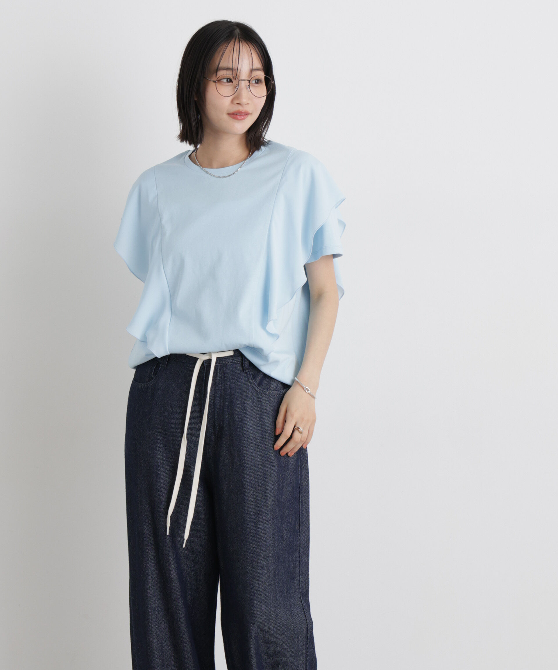 NANO universe「ラッフル異素材コンビカットトップス接触冷感&UVカット機能付」|Tシャツ・カットソー|