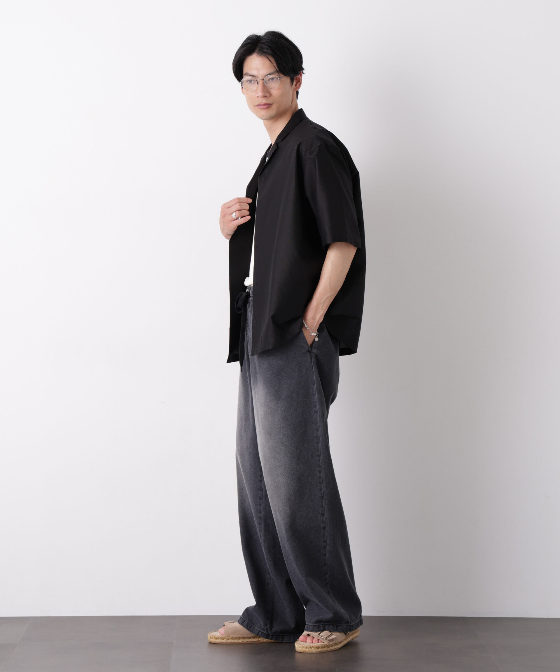 NANO universe「COOLLY DENIM ワイドイージーパンツ（接触冷感）」|チノ|