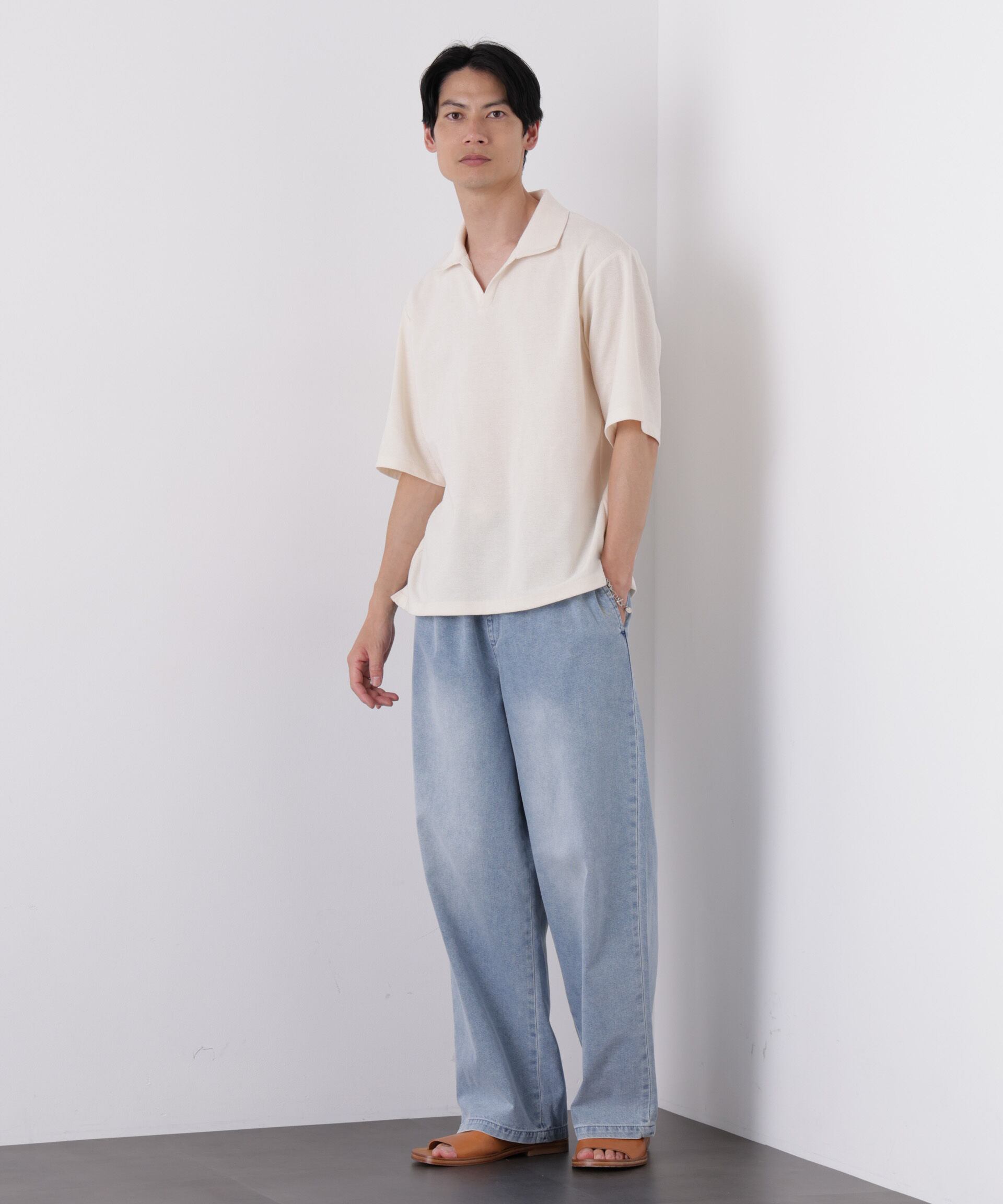 NANO universe「COOLLY DENIM ワイドイージーパンツ（接触冷感）」|チノ|