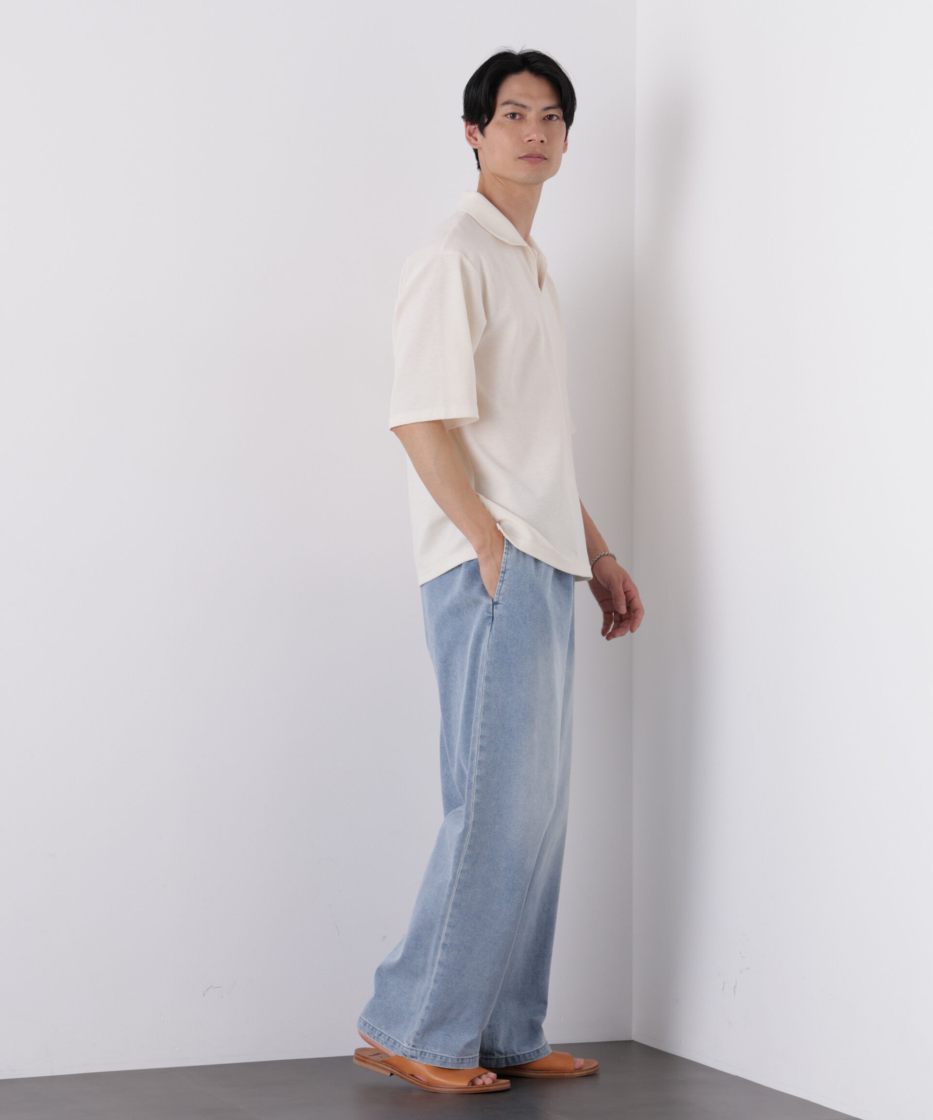 NANO universe「COOLLY DENIM ワイドイージーパンツ（接触冷感）」|チノ|